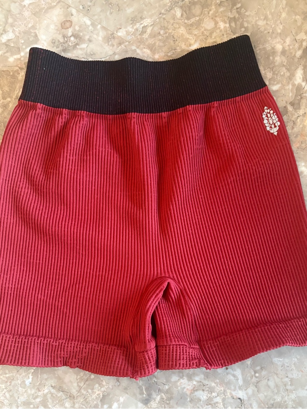 Free People  Red Ribbed Shorts with Black Waistband XS